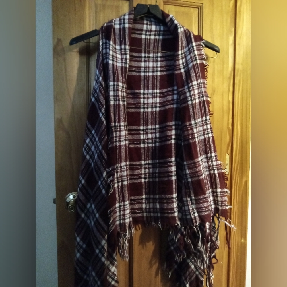 Burgundy plaid waterfall vest